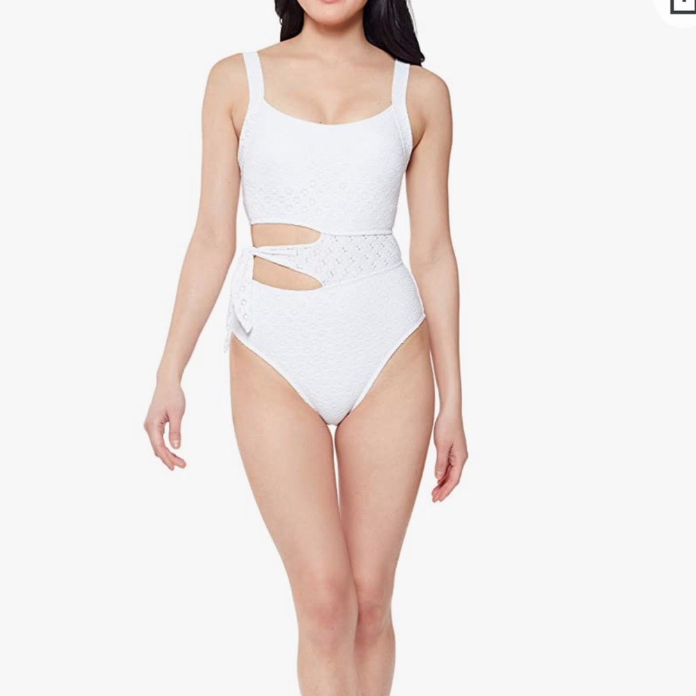 Jessica Simpson Eyelet Asymmetrical Tie bralette One piece Swimsuit Size M